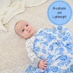 LollyBanks LollyBanks Muslin Swaddle Blankets, 100% Cotton Baby Blanket, 47"x 47" Newborn Swaddle Blanket, (Blue Peony Print) - 