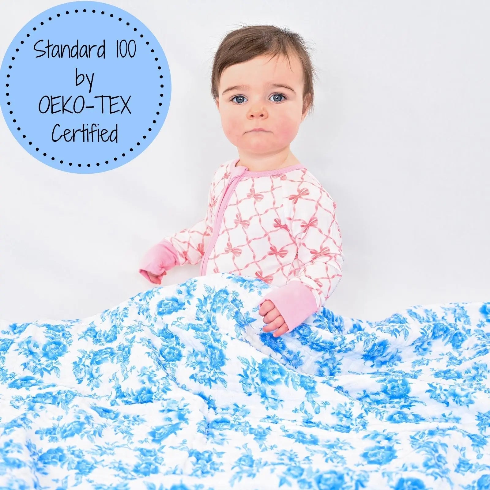 LollyBanks LollyBanks Muslin Swaddle Blankets, 100% Cotton Baby Blanket, 47"x 47" Newborn Swaddle Blanket, (Blue Peony Print) - 