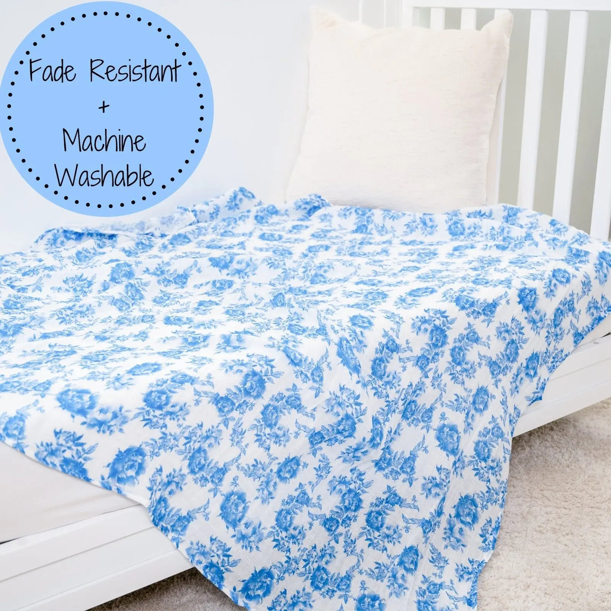 LollyBanks LollyBanks Muslin Swaddle Blankets, 100% Cotton Baby Blanket, 47"x 47" Newborn Swaddle Blanket, (Blue Peony Print) - 