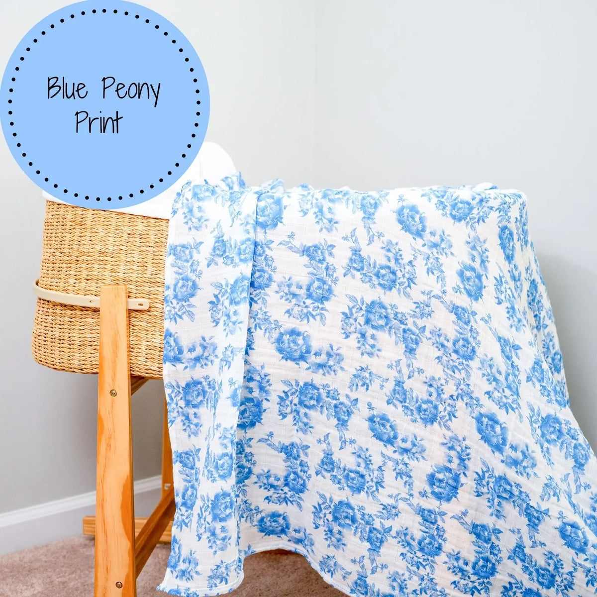 LollyBanks LollyBanks Muslin Swaddle Blankets, 100% Cotton Baby Blanket, 47"x 47" Newborn Swaddle Blanket, (Blue Peony Print) - 