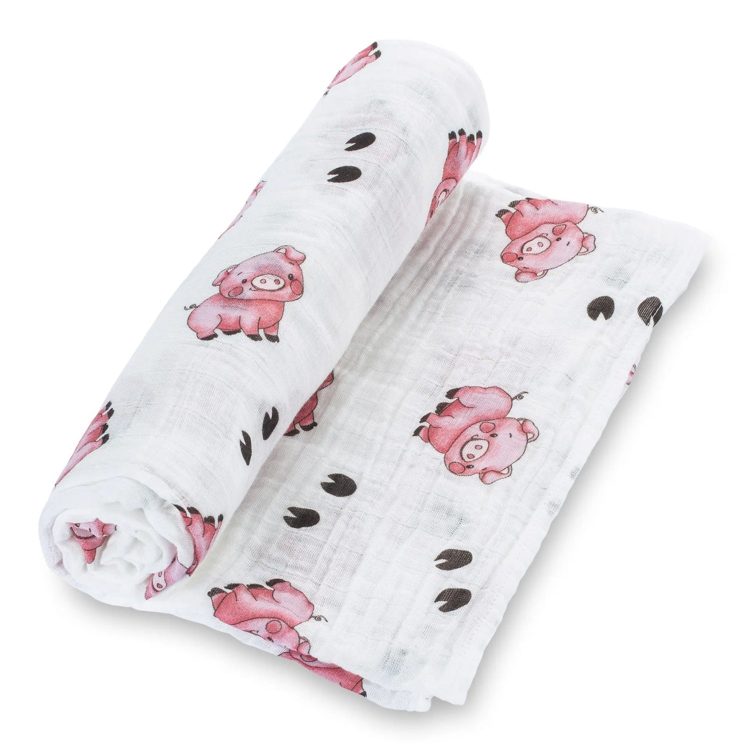 LollyBanks Oink Oink Farm Pig Baby Muslin Swaddle Blanket - 