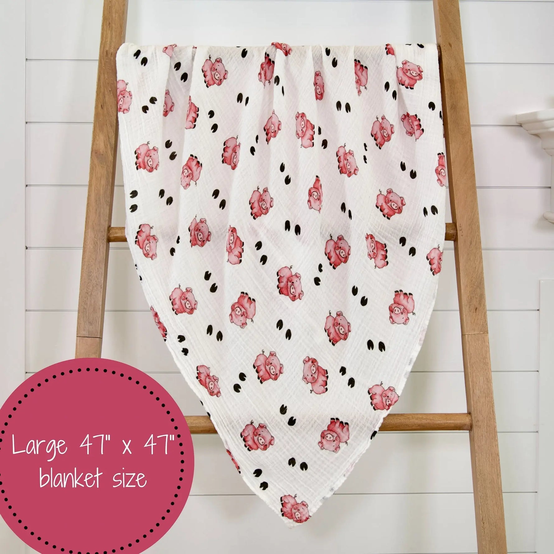LollyBanks Oink Oink Farm Pig Baby Muslin Swaddle Blanket - 