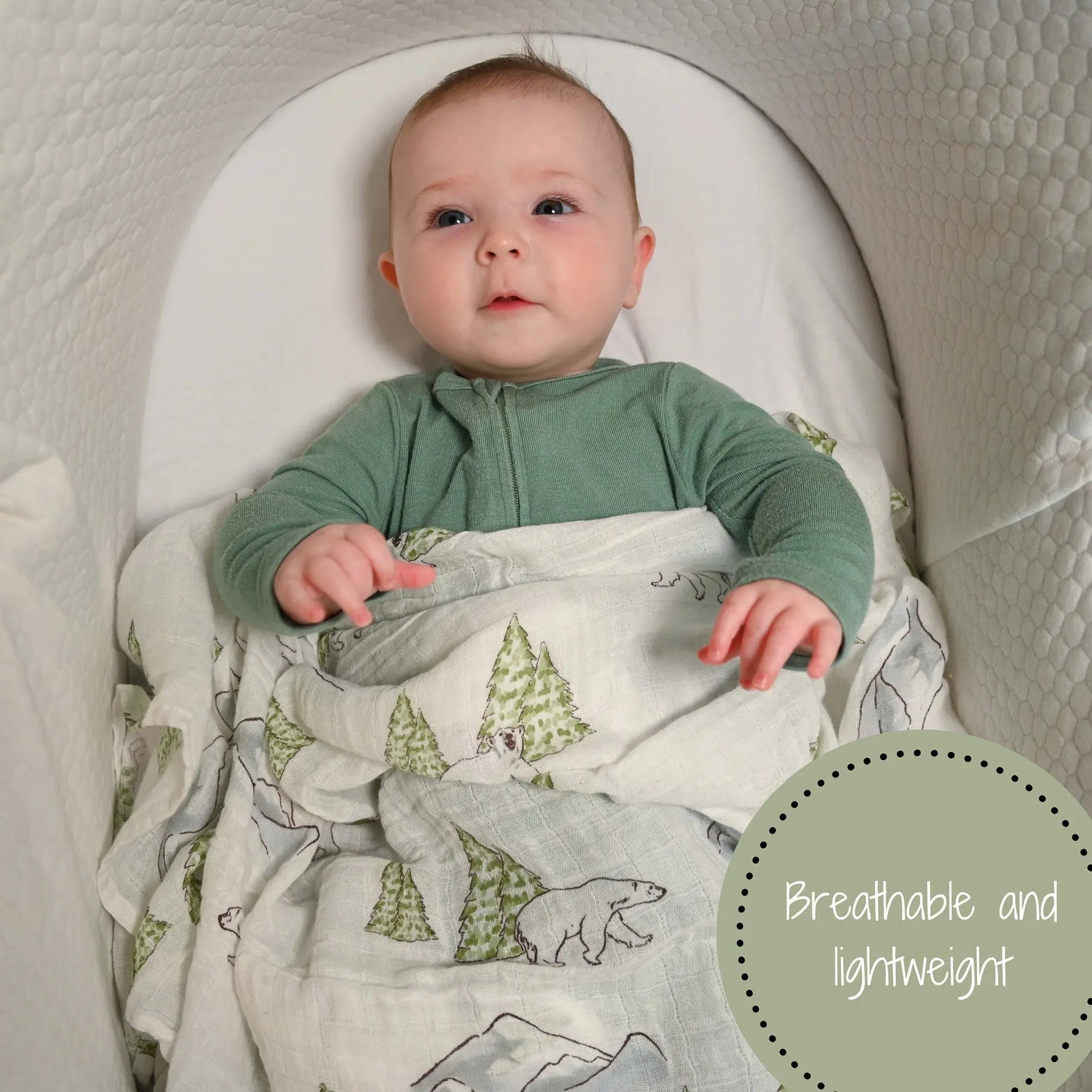 LollyBanks Chill Out Polar Bear Baby Muslin Swaddle Blanket - 