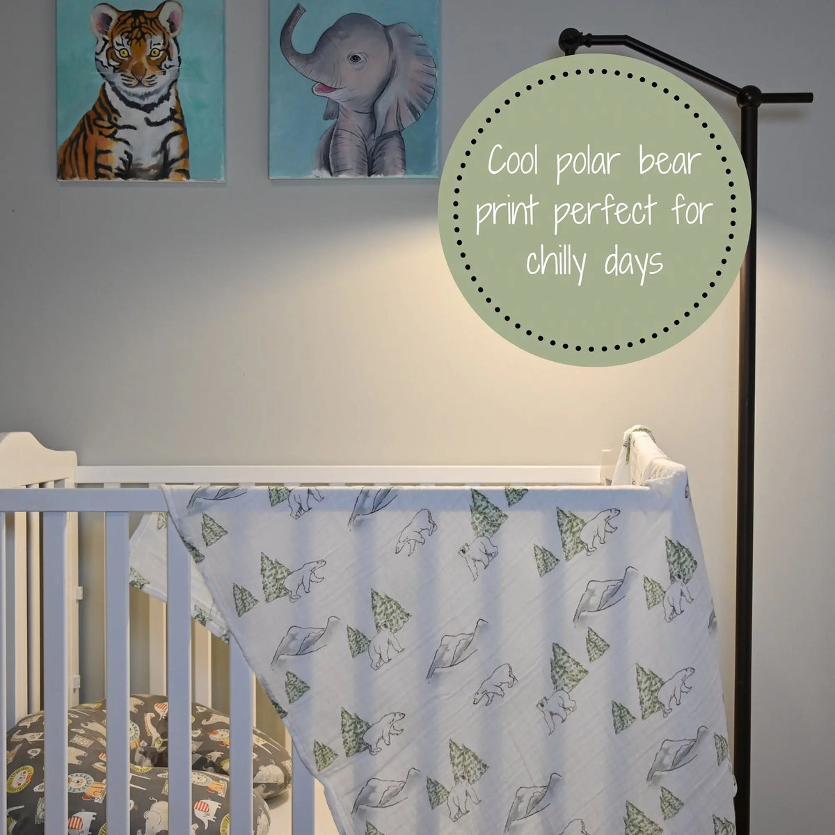 LollyBanks Chill Out Polar Bear Baby Muslin Swaddle Blanket - 