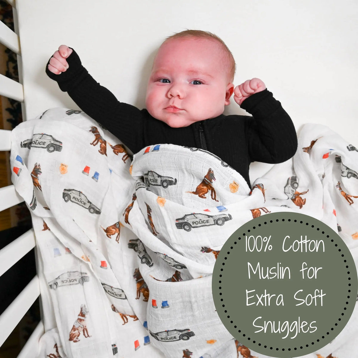 LollyBanks Policeman Baby Muslin Swaddle Blanket - 