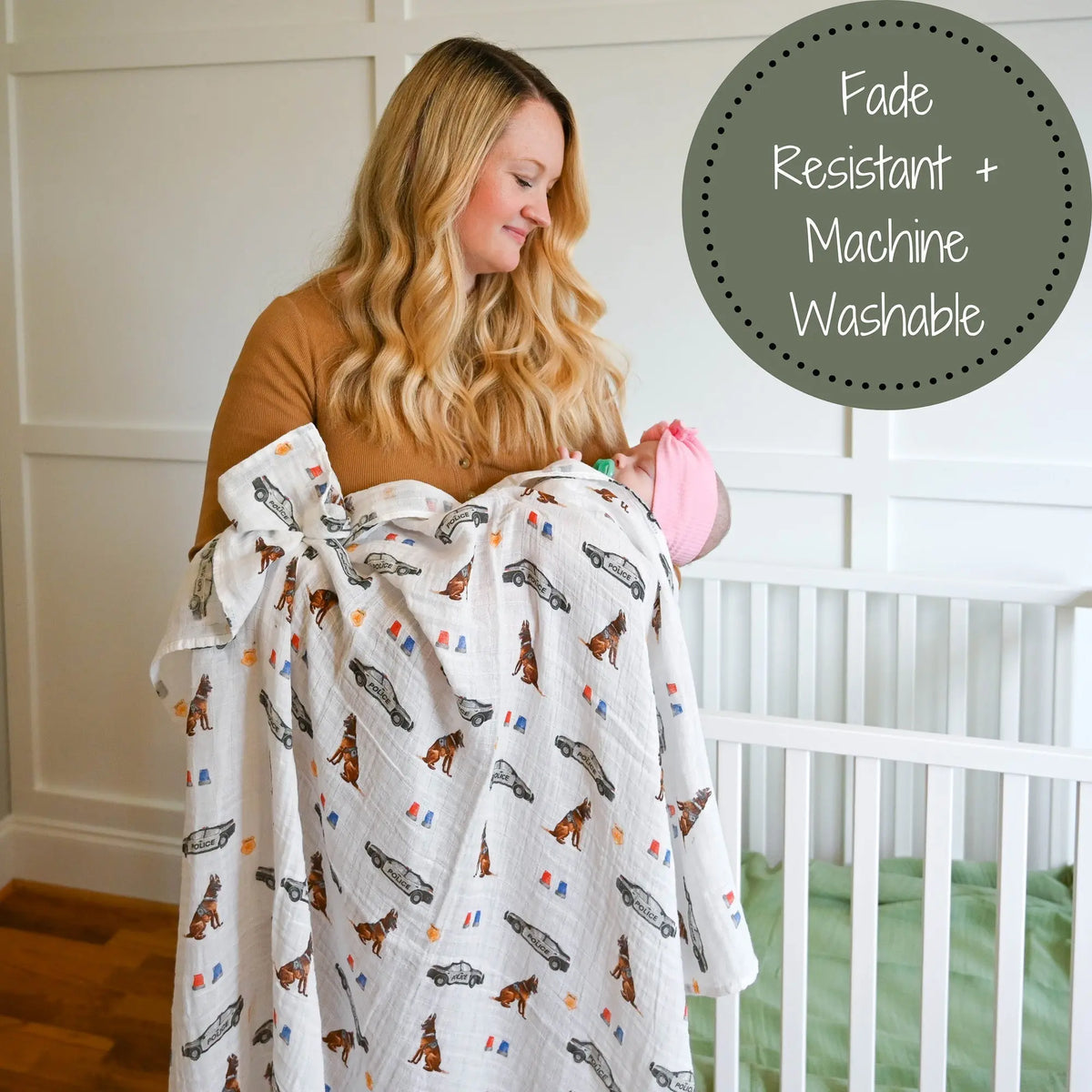 LollyBanks Policeman Baby Muslin Swaddle Blanket - 