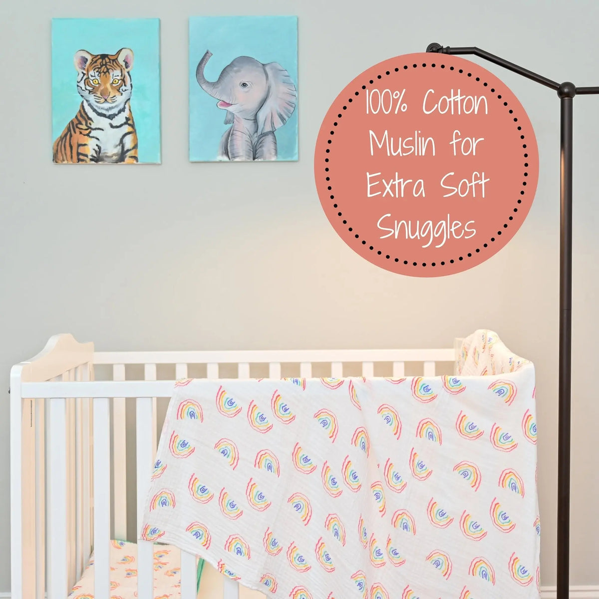 LollyBanks Somewhere Over The Rainbow Baby Muslin Swaddle Blanket - 