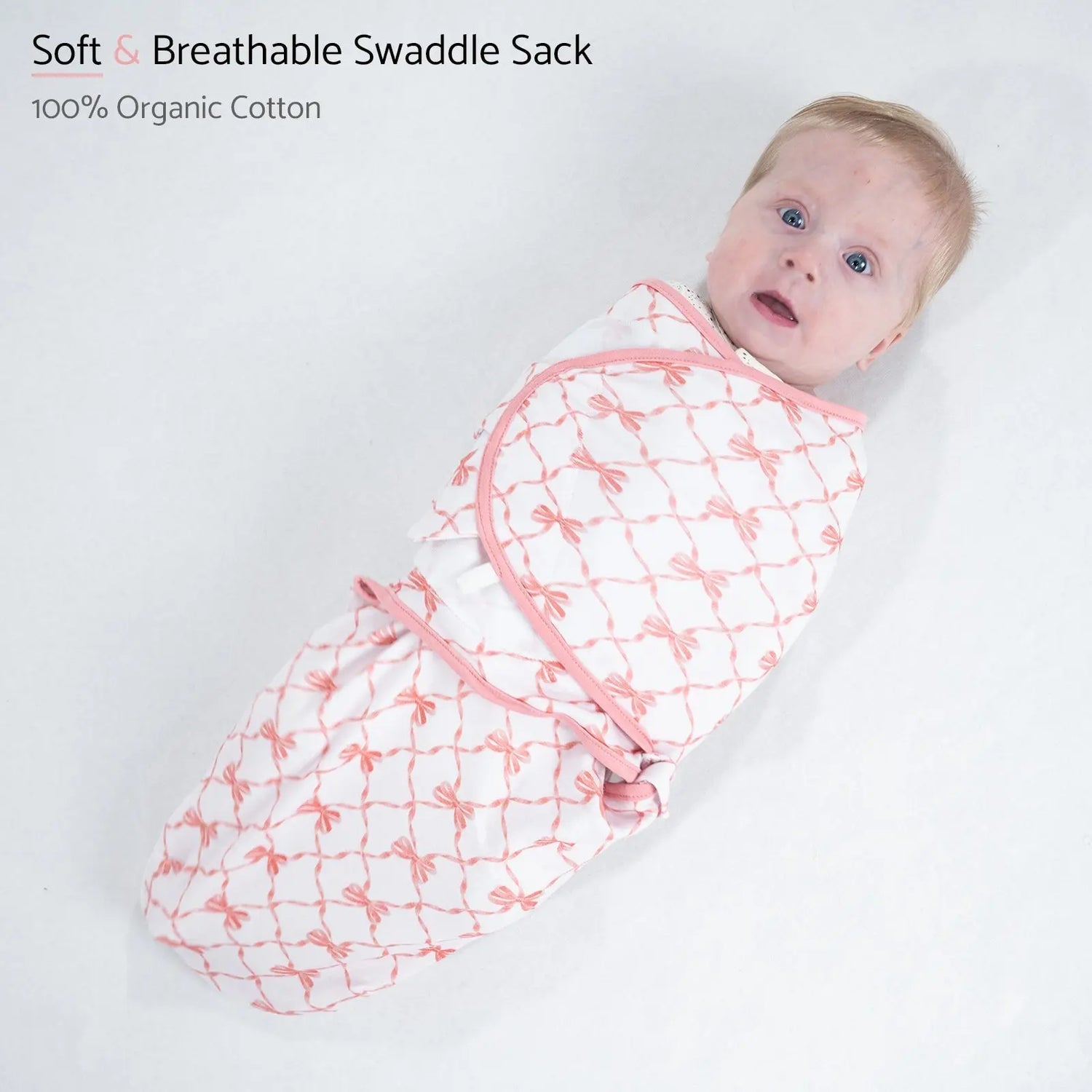 LollyBanks Beautiful Bows Baby Sleep Swaddle 100% Organic Cotton - 