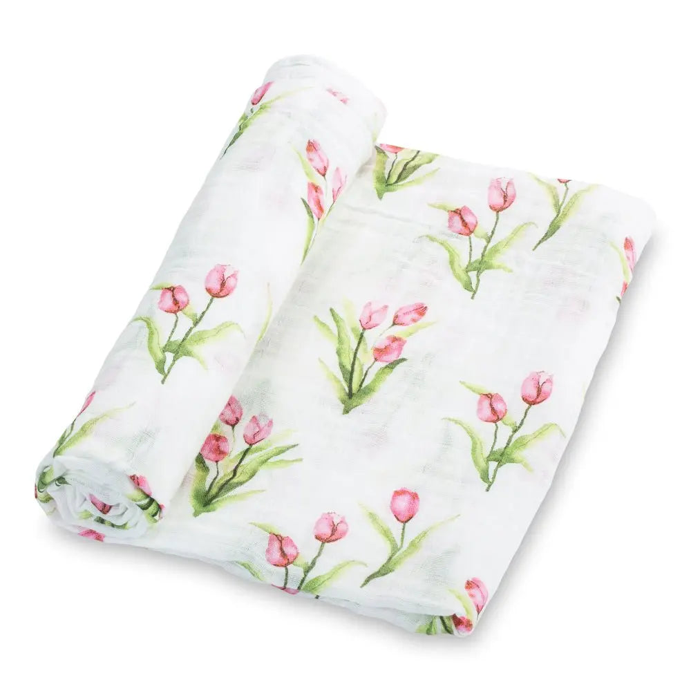 LollyBanks Tulip Garden Baby Muslin Swaddle Blanket - 
