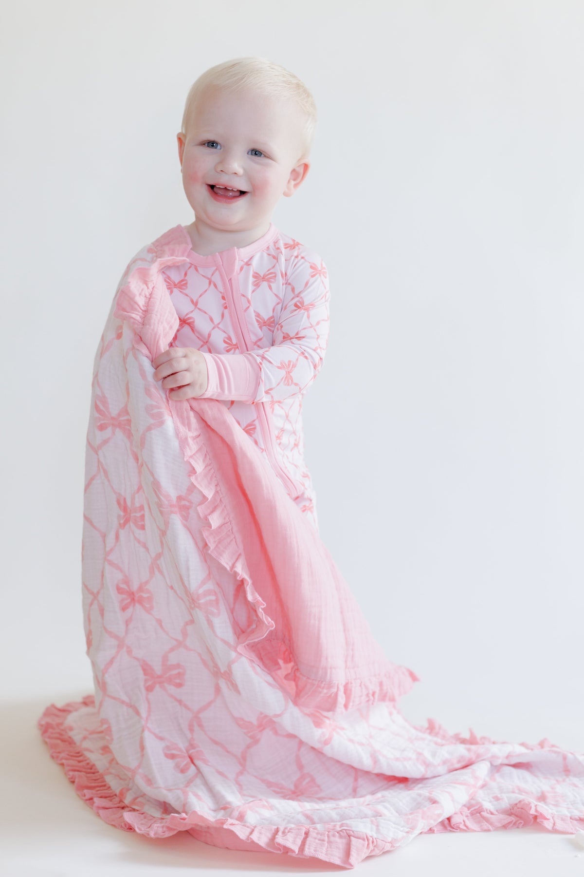 Bamboo Zipper One Piece Pajama - Beautiful Bows by LollyBanks