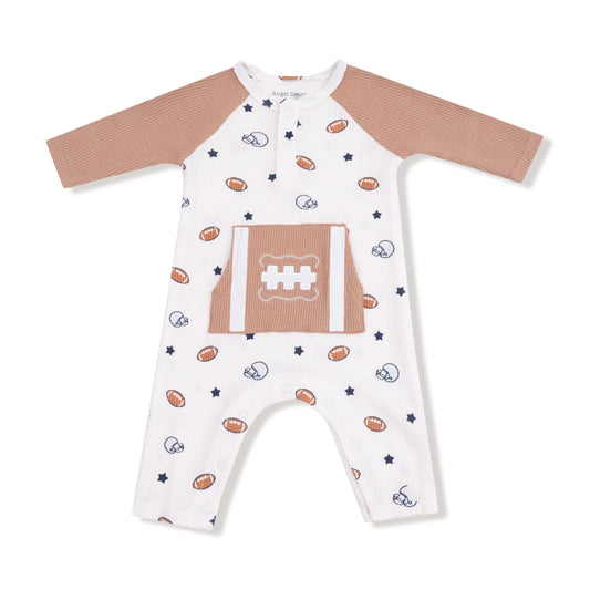 Long Sleeve Raglan Henley Romper With Cozy Kanga Pocket Angel Dear Everetts Place: Online Boutique