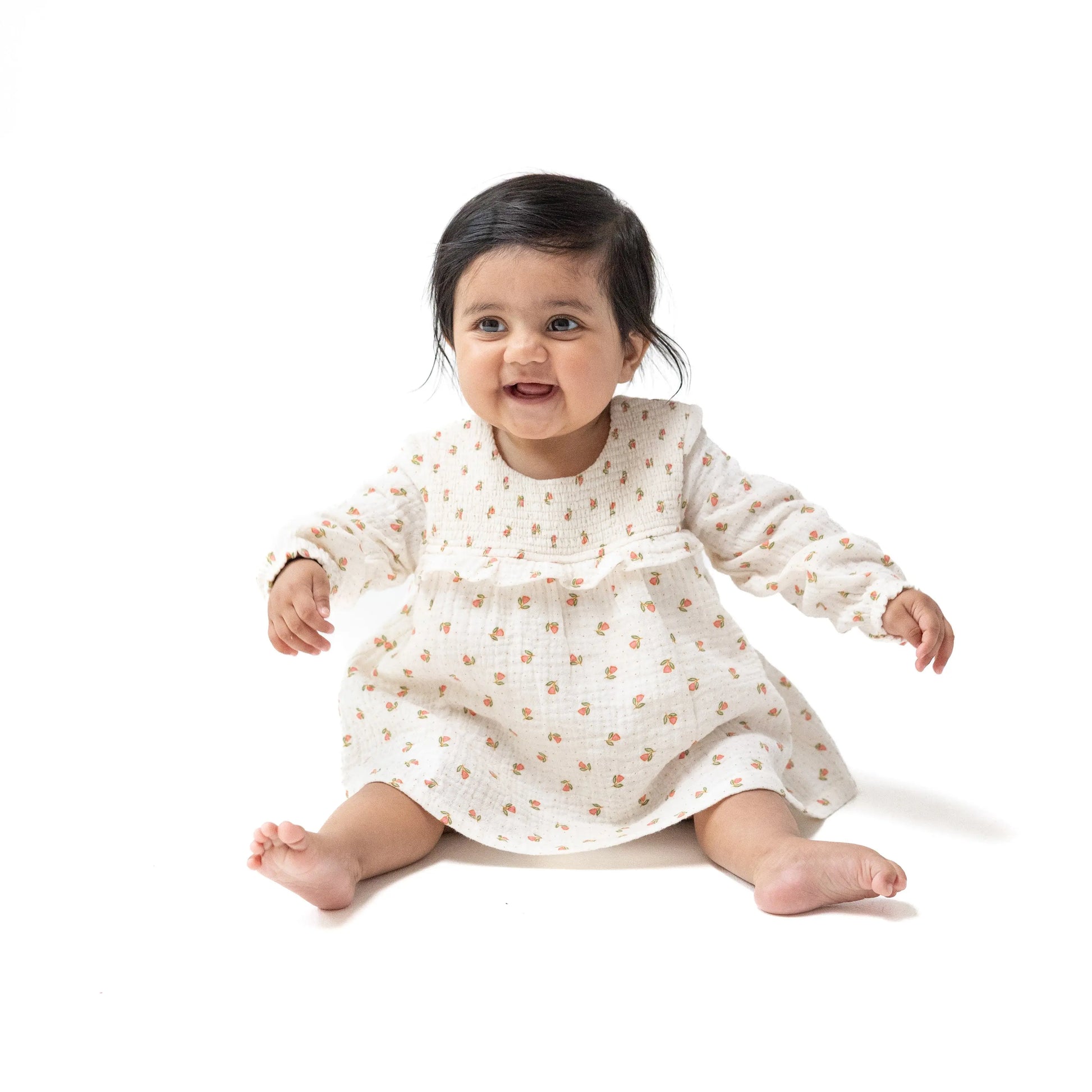 Long Sleeve Smocked Ruffle Bubble Skirt Organic Cotton Angel Dear Everetts Place: Online Boutique