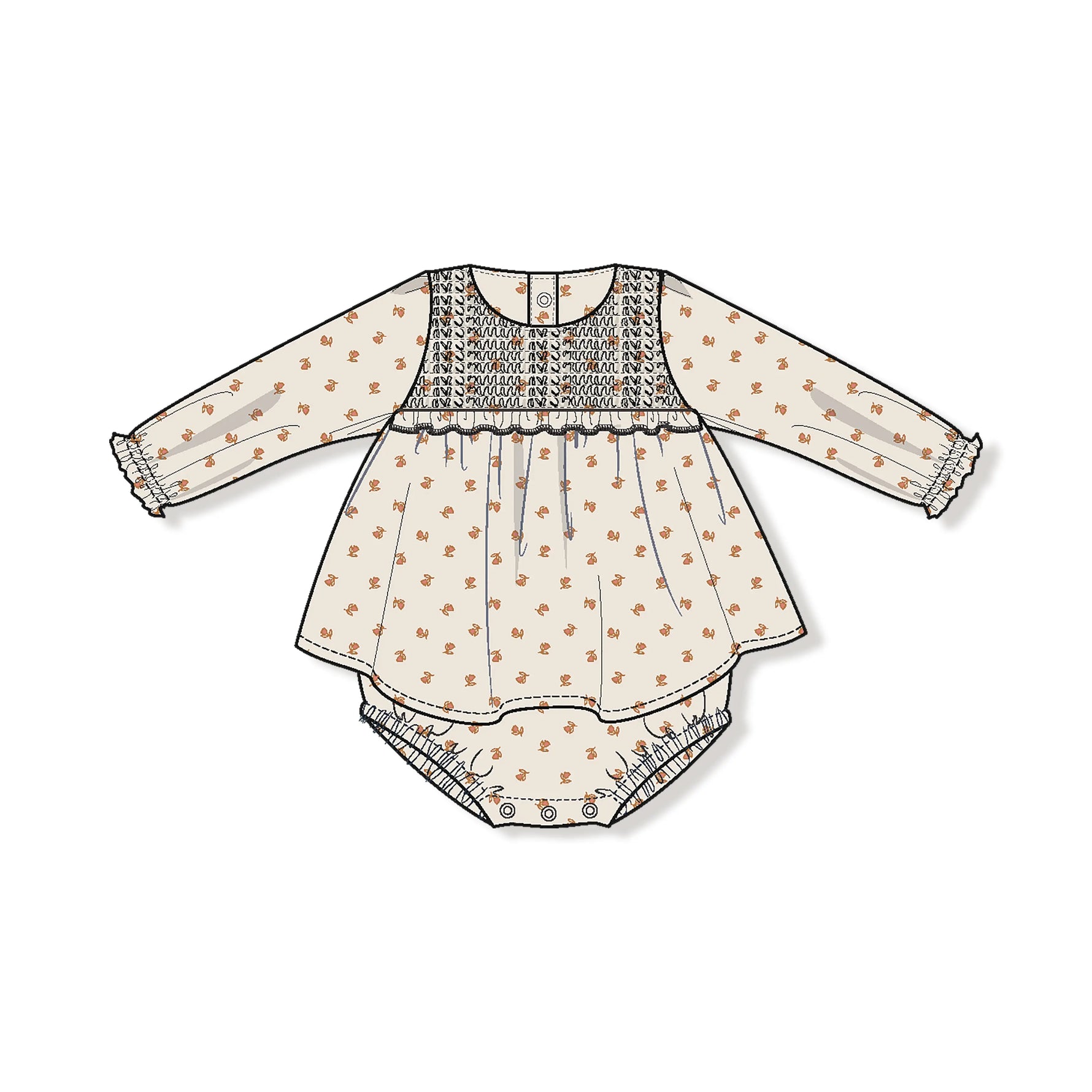 Angel Dear Long Sleeve Smocked Ruffle Bubble Skirt Organic Cotton - Apparel & Accessories > Clothing > Baby & Toddler Clothing > Baby & Toddler Dresses 618