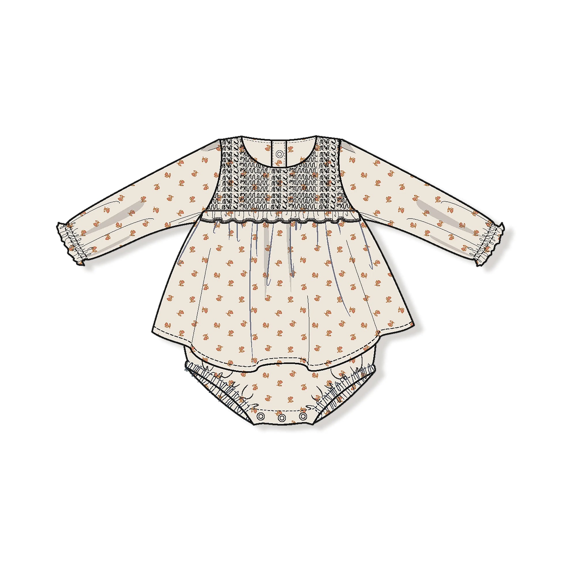 Long Sleeve Smocked Ruffle Bubble Skirt Organic Cotton Angel Dear Everetts Place: Online Boutique