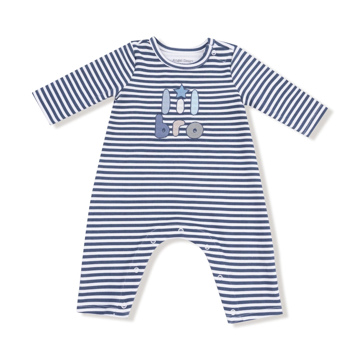 Angel Dear Long Sleeve Snap Shoulder Romper With Lil Bro Applique - Apparel & Accessories > Clothing > Baby & Toddler Clothing > Baby One-Pieces 956