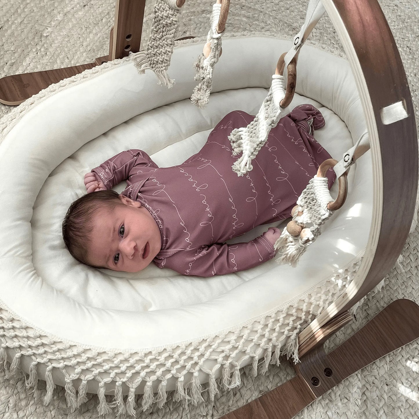Macrame Lounge Mat and Play Gym Bundle in Three Wood Options Finn + Emma