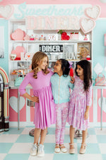 Mila & Rose Bright Lilac 3/4 sleeve pocket twirl dress.