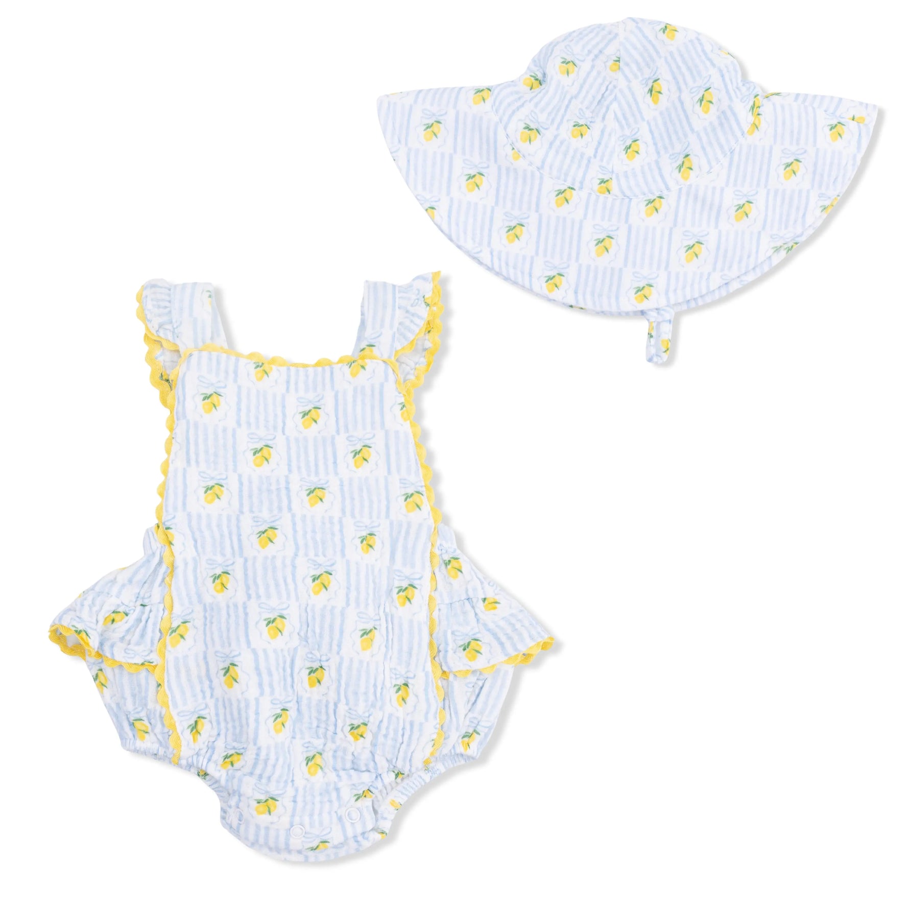 Lovely Lemons - Ric Rac Ruffle Sunsuit & Sun Hat Angel Dear 