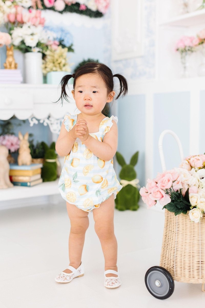 Mila & Rose ® Lovely Lemons Ruffle Cross Back Romper For Summer Days - Everetts Place Boutique - 