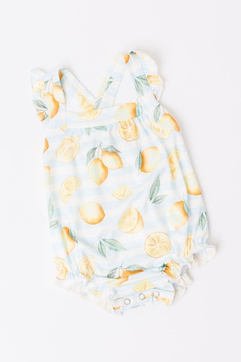 Mila & Rose ® Lovely Lemons Ruffle Cross Back Romper For Summer Days - Everetts Place Boutique - 