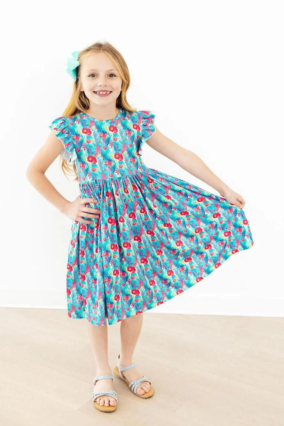 Mila & Rose ® Lovely Llamas Flutter Sleeve Twirl Dress - 