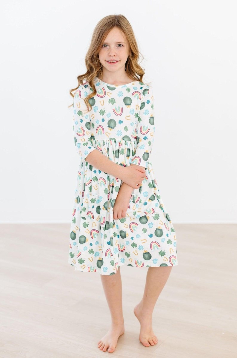 Mila & Rose ® Luck Of The Irish Three Quarter Sleeve Pocket Twirl Dress - Everetts Place Boutique - 