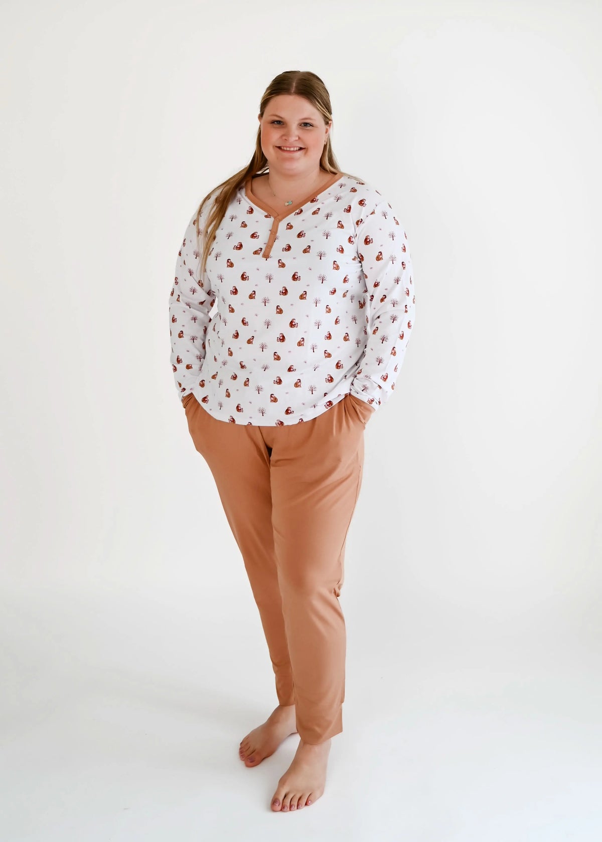 Macaque | Adult Long Sleeve Henley - Sleeve, Waist, Nightwear, Happiness, Pattern | Everetts Place