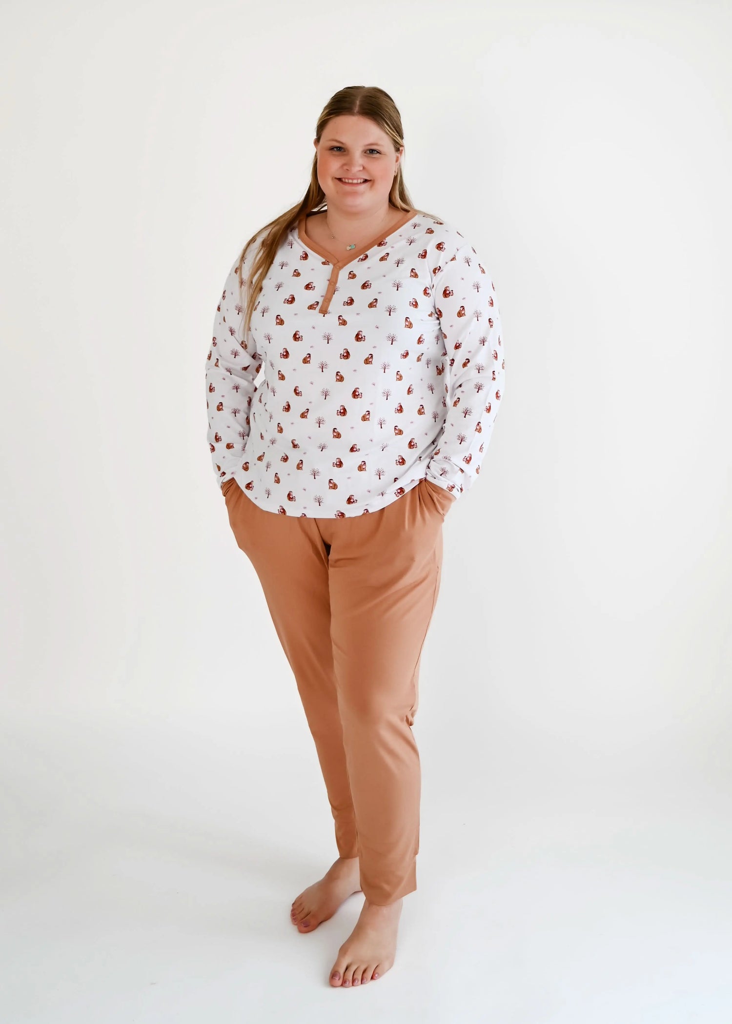 Macaque | Adult Long Sleeve Henley - Sleeve, Waist, Nightwear, Happiness, Pattern | Everetts Place
