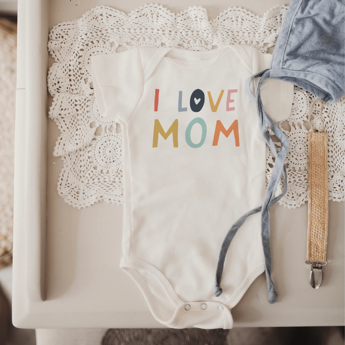 Finn + Emma Macrame Oval Play Mat & Love Mom Bodysuit Bundle - 