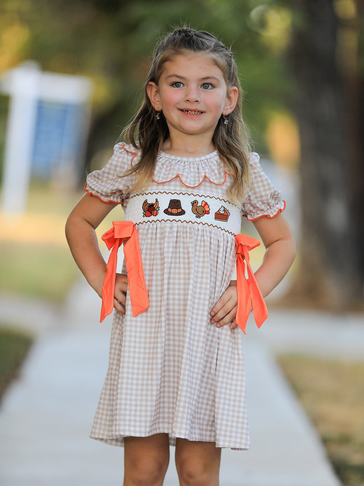 Thanksgiving Smocked Girls Dress Turkey Pumpkin Pie Embroidery by Rylee Faith Designs