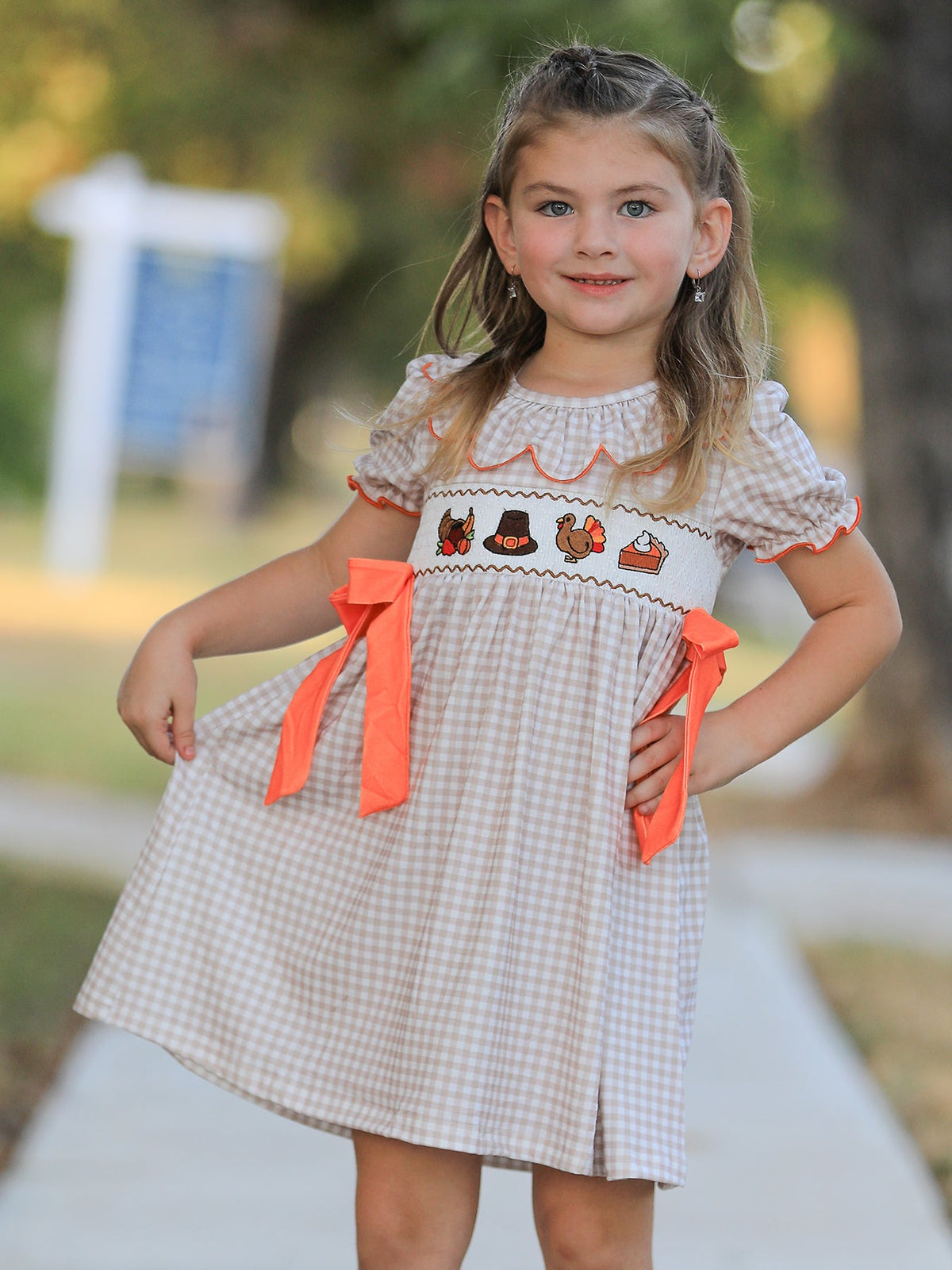 Thanksgiving Smocked Girls Dress Turkey Pumpkin Pie Embroidery by Rylee Faith Designs