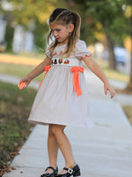 Thanksgiving Smocked Girls Dress Turkey Pumpkin Pie Embroidery by Rylee Faith Designs