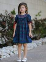 Christmas Girls Plaid Smocked Dres Puff Sleeves by Rylee Faith Designs