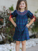 Christmas Girls Plaid Smocked Dres Puff Sleeves by Rylee Faith Designs
