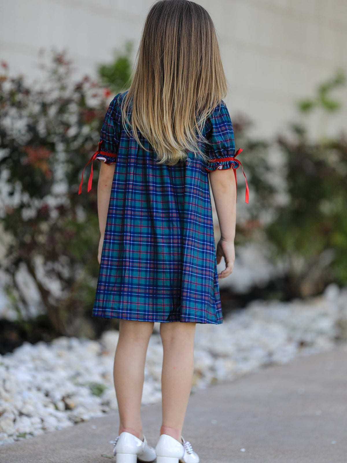 Christmas Girls Plaid Smocked Dres Puff Sleeves by Rylee Faith Designs