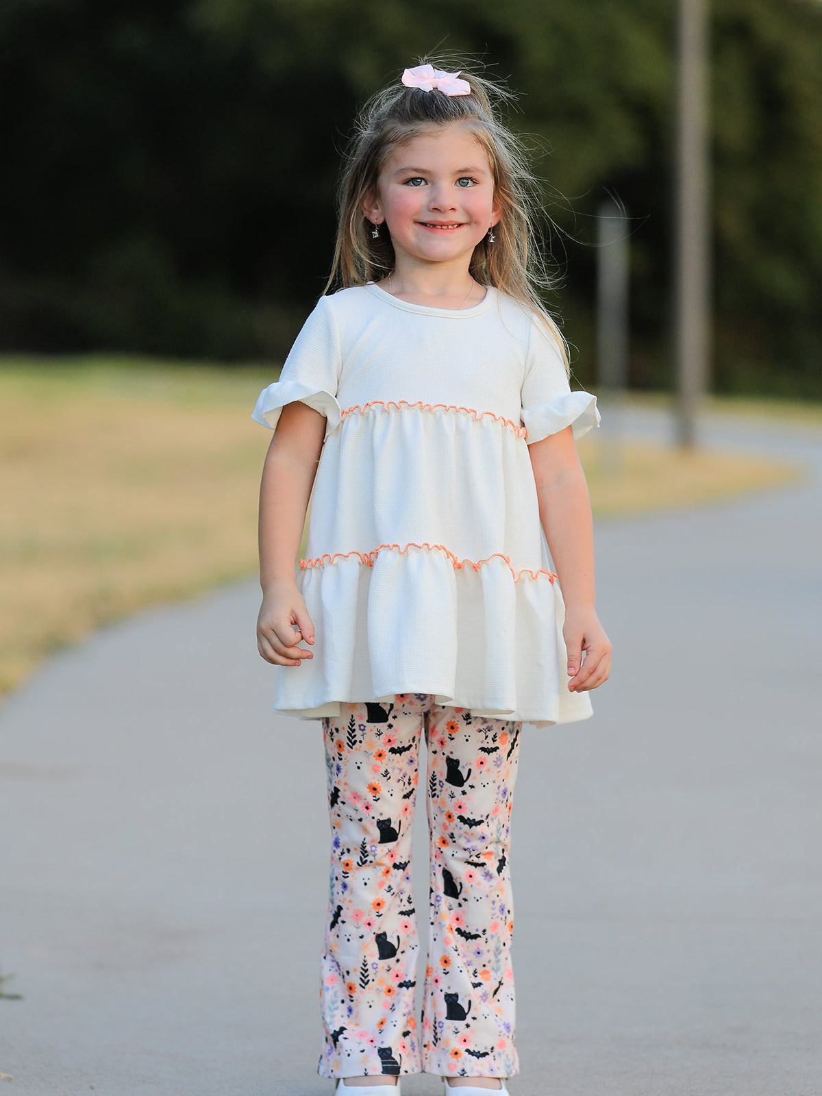 Halloween Black Cat Girls Bell Bottom Pant Set by Rylee Faith Designs