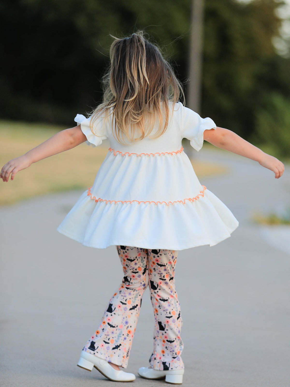 Halloween Black Cat Girls Bell Bottom Pant Set by Rylee Faith Designs