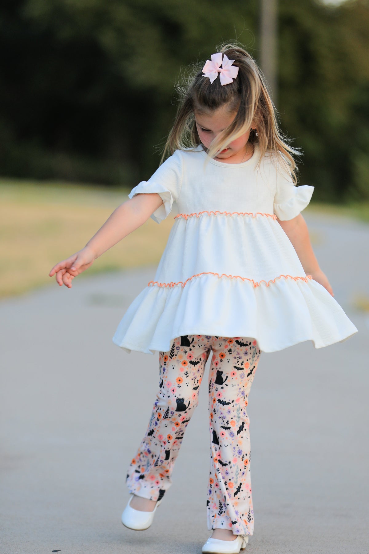 Halloween Black Cat Girls Bell Bottom Pant Set by Rylee Faith Designs