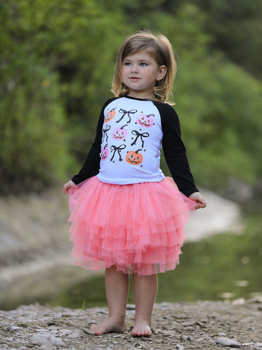 Halloween Printed Kids Top and Pink Gauze Skirt Set Rylee Faith Designs Everetts Place: Online Boutique