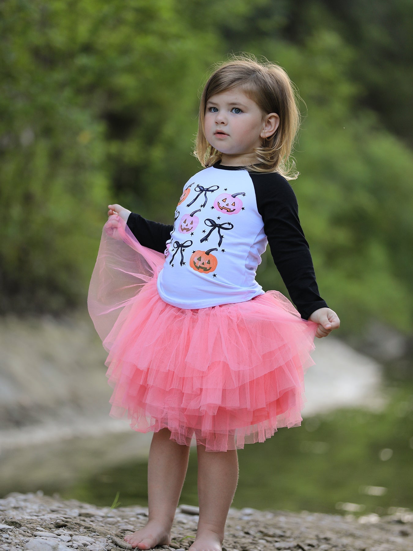 Rylee Faith Designs Halloween Printed Kids Top and Pink Gauze Skirt Set - Apparel & Accessories > Clothing > Baby & Toddler Clothing > Baby & Toddler Outfits Outfit