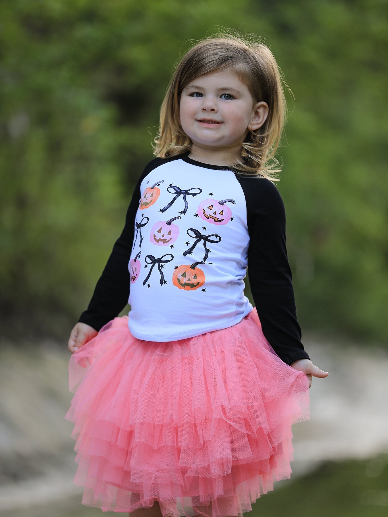 Rylee Faith Designs Halloween Printed Kids Top and Pink Gauze Skirt Set - Apparel & Accessories > Clothing > Baby & Toddler Clothing > Baby & Toddler Outfits Outfit