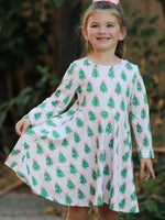 Christmas Girls Pink Stripe Tree Bow Twirl Dress by Rylee Faith Designs