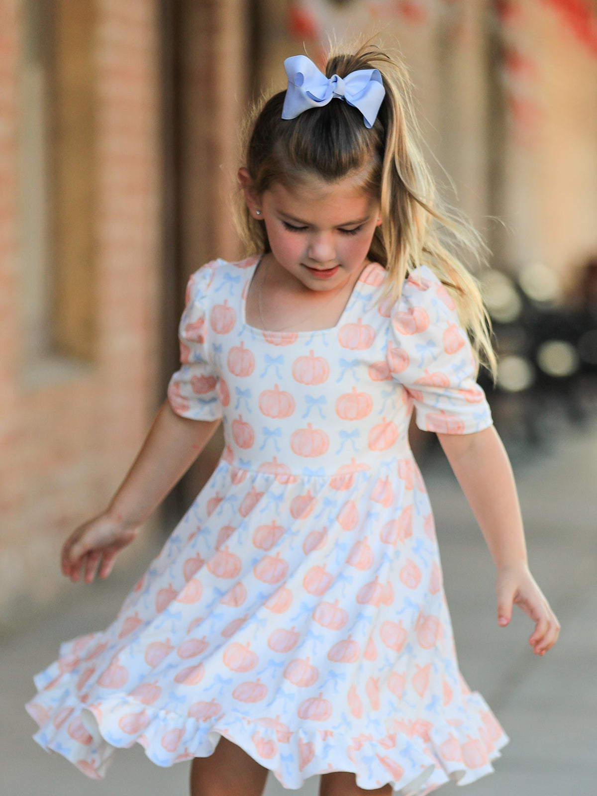 Halloween Thanksgiving Pumpkin Bow Girls Twirl Ruffle Dress by Rylee Faith Designs