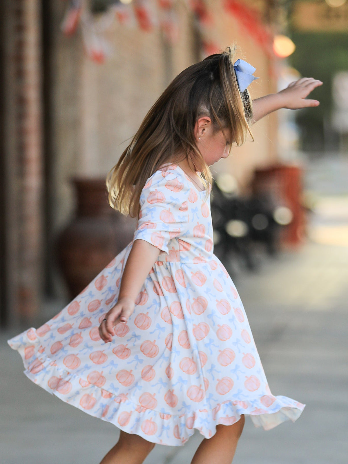 Halloween Thanksgiving Pumpkin Bow Girls Twirl Ruffle Dress by Rylee Faith Designs