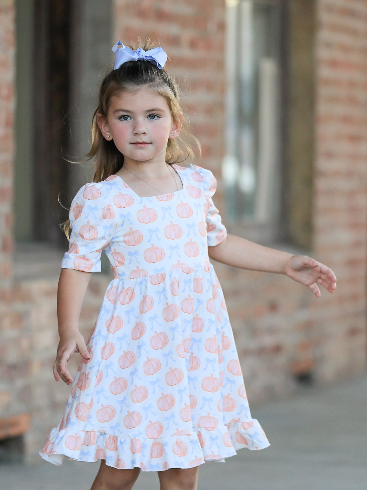 Halloween Thanksgiving Pumpkin Bow Girls Twirl Ruffle Dress by Rylee Faith Designs
