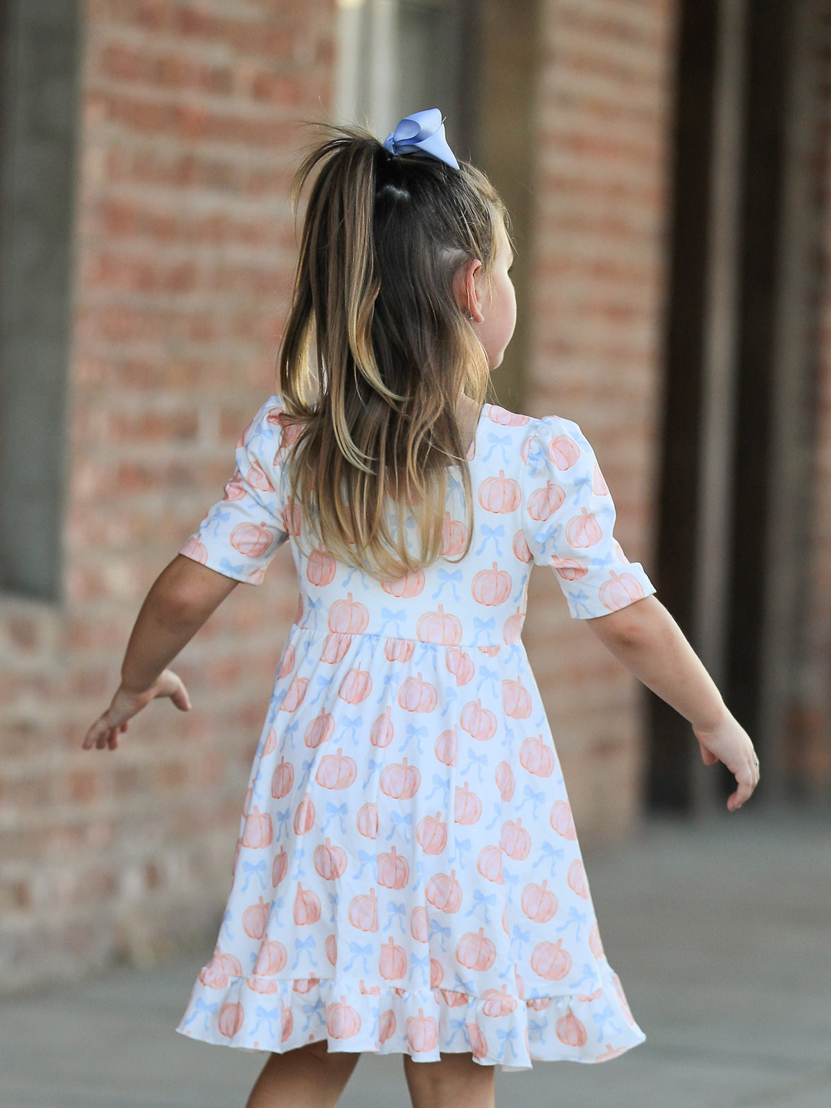 Halloween Thanksgiving Pumpkin Bow Girls Twirl Ruffle Dress by Rylee Faith Designs