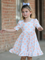 Halloween Thanksgiving Pumpkin Bow Girls Twirl Ruffle Dress by Rylee Faith Designs