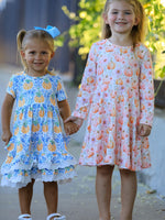 Polyester Spandex Girls Long Sleeve Twirl Dress - Pink Pumpkin by Rylee Faith Designs