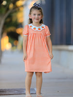 Fall Pumpkin Embroidered Puff Sleeve Girls Dress by Rylee Faith Designs