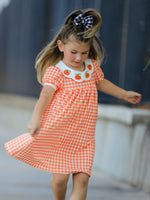 Fall Pumpkin Embroidered Puff Sleeve Girls Dress by Rylee Faith Designs